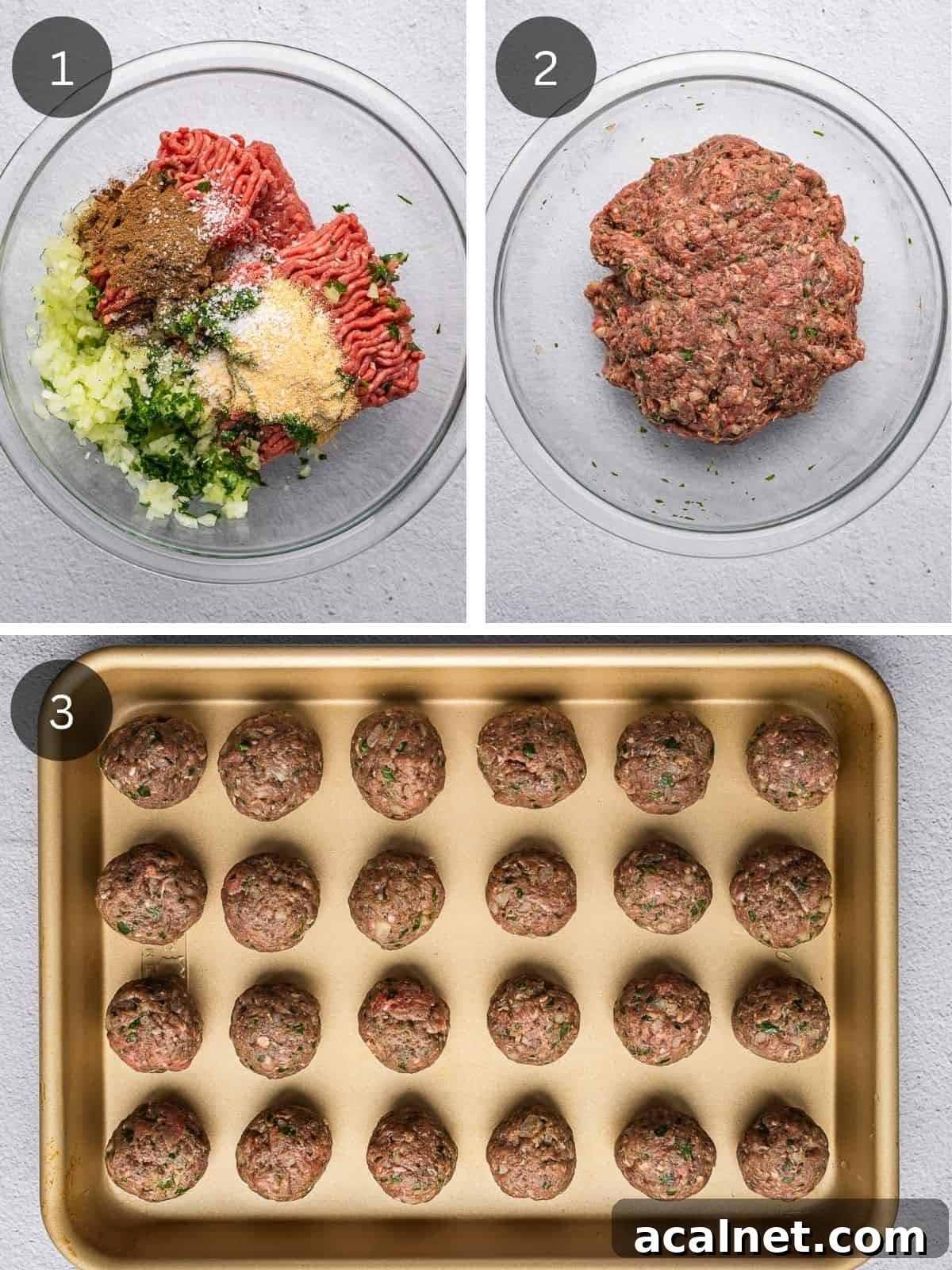 Recipe steps showing the mixing and forming of the kofta meatballs.