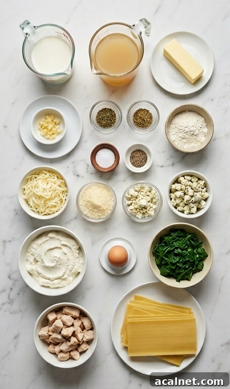 White lasagna ingredients on counter