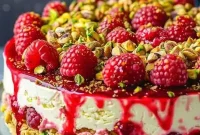Sliceable No-Bake Raspberry Pistachio Cheesecake