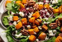 Roasted Pumpkin and Feta Salad with Pecans and Cranberries