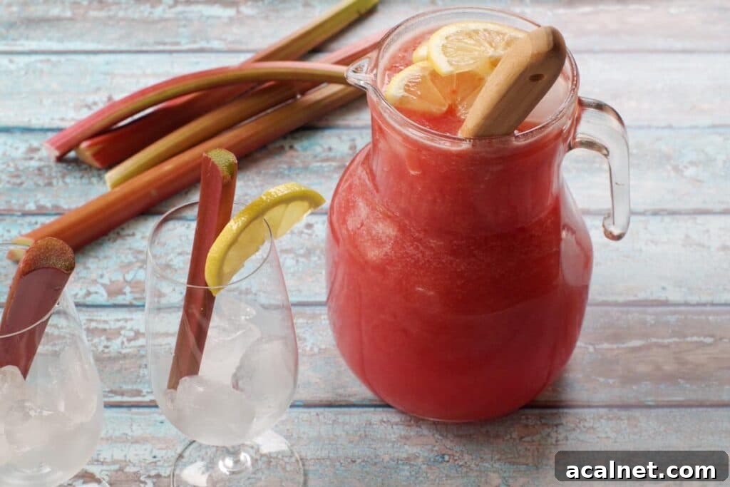rhubarb lemonade in a glass jug