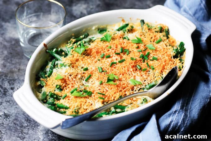 Creamy Cheddar Green Bean Casserole with Crispy Onions 4 Horizontal shot of green bean casserole