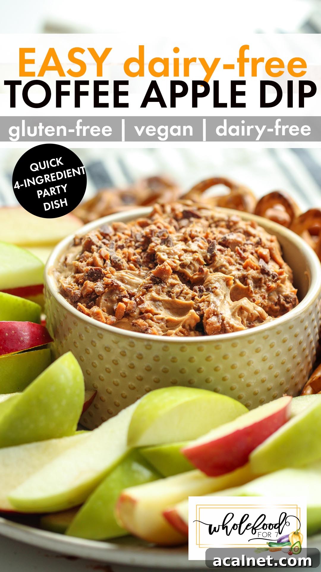 Dairy-free Toffee Apple Dip - An EASY 4-ingredient sweet dip perfect with apples and pretzels.