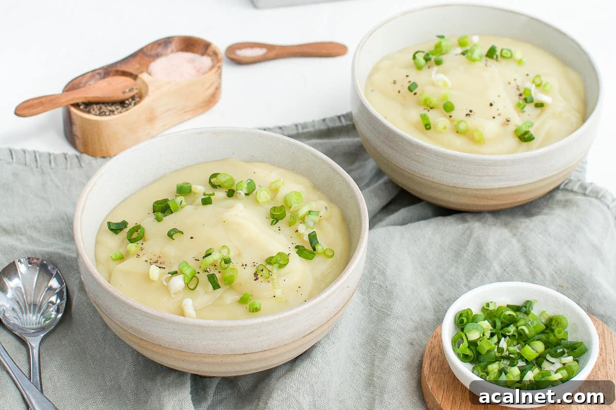 two bowls of soup, sitting on a grey towel, with some spoons on the side, salt and pepper and a small bowl of chopped spring onion.