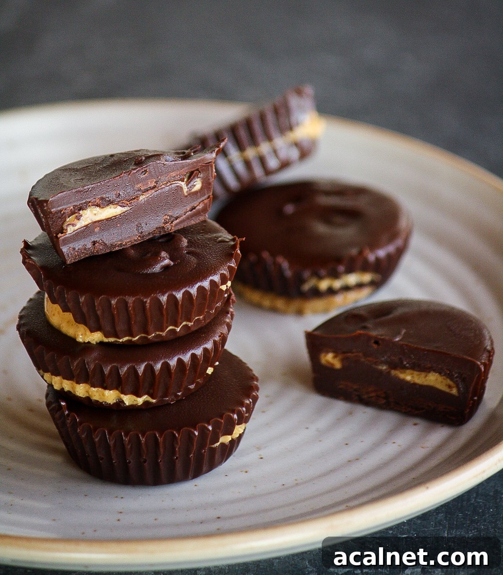 Homemade, super easy peanut butter cups with dark chocolate!