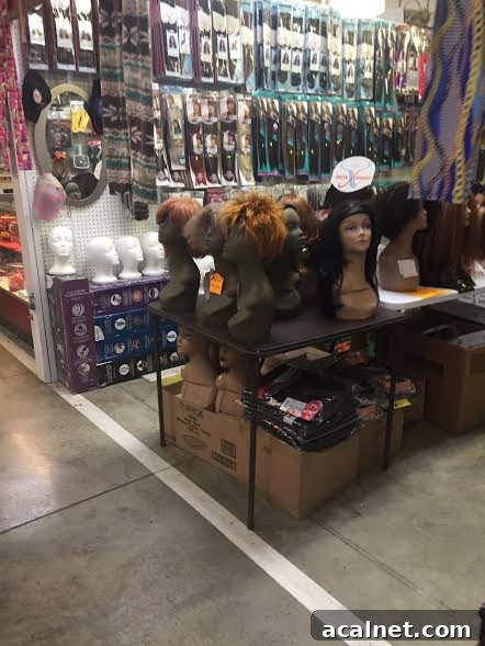 A booth selling wigs and hair products