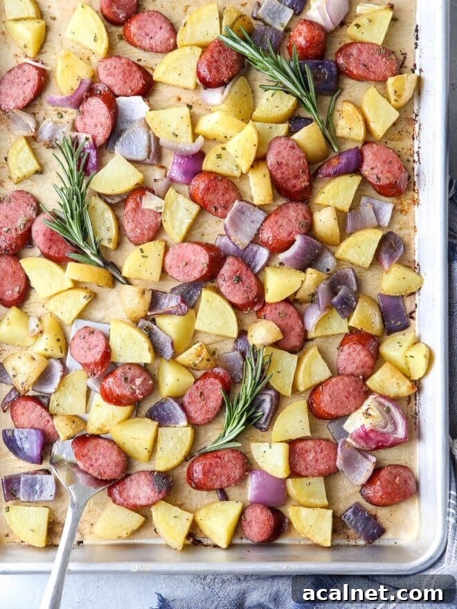 This sheet pan sausage and potatoes is a simple one-pan meal that's done in 30 minutes!