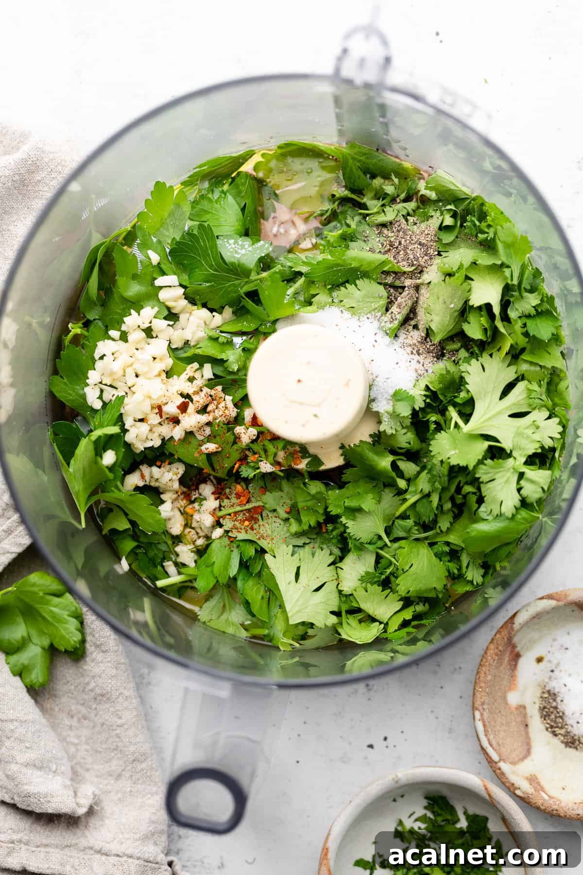 herbs in food processor
