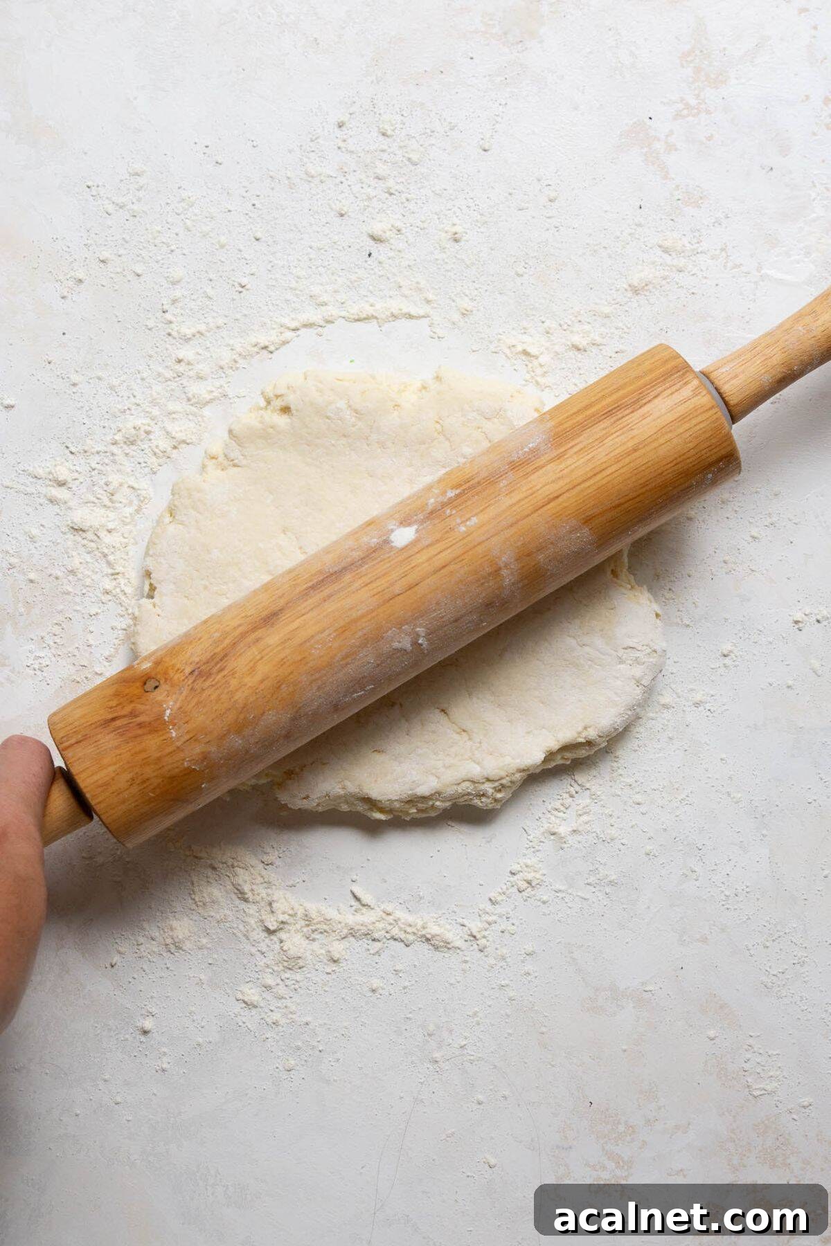 Homemade Greek Yogurt Pizza Dough: Soft, Quick Recipe 7 Rolling out Greek Yogurt Pizza Dough with a rolling pin on a floured surface.