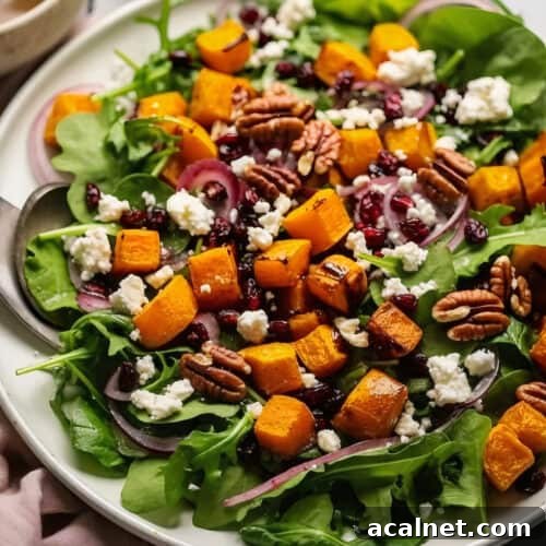 a big bowl of Pumpkin & Feta Salad with Pecans & Cranberries