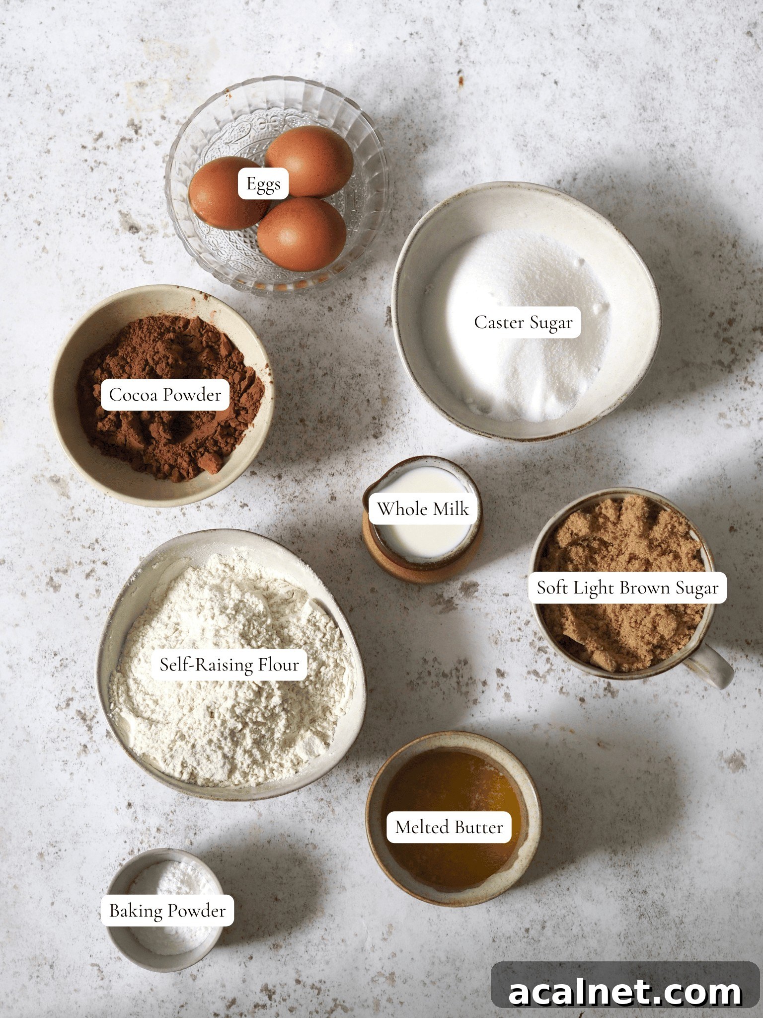 Ingredients for self saucing chocolate pudding