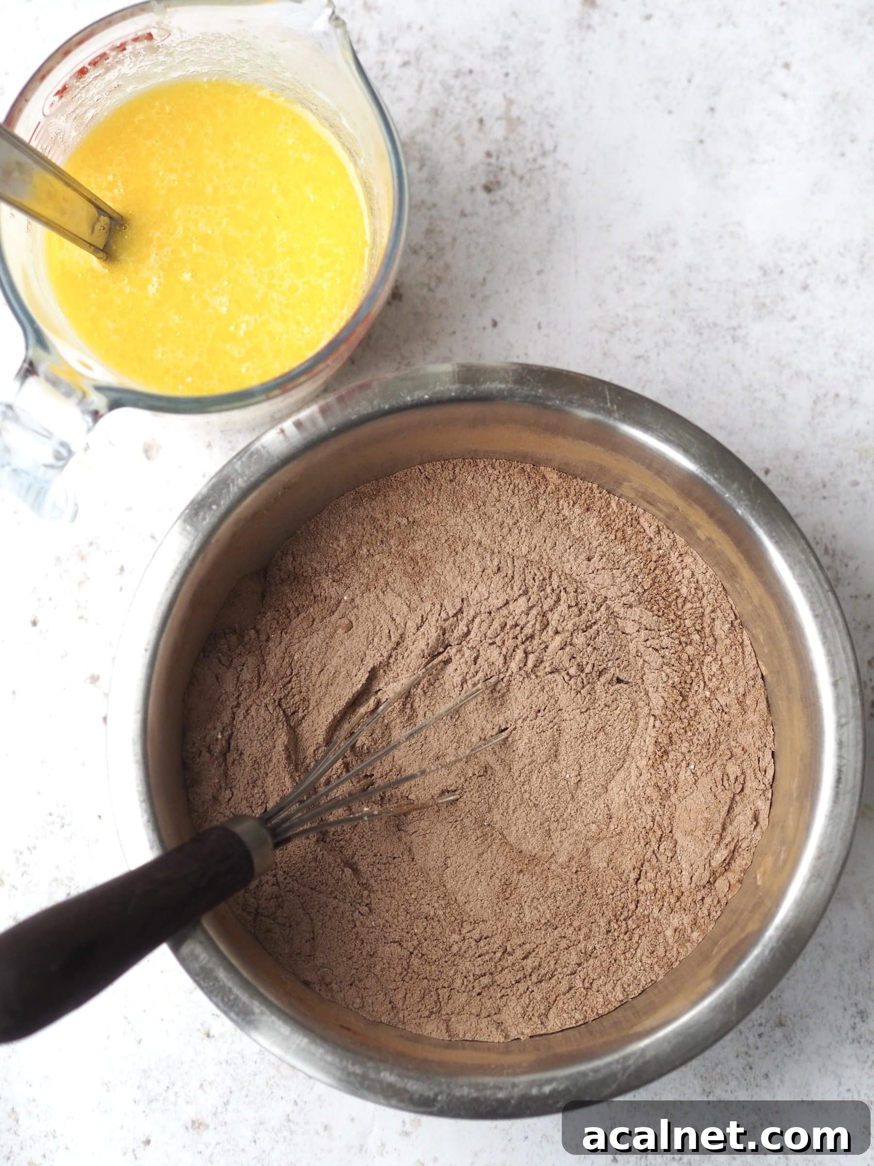 Self Saucing Chocolate Pudding wet ingredients in bowl
