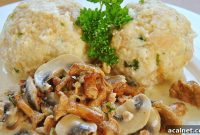 German Bread Dumplings in Creamy Chanterelle Sauce