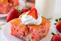 Strawberry Earthquake Cake Recipe with Cheesecake Swirl