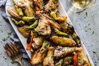 Grilled Lemon Garlic Chicken Wings with Shishito Peppers