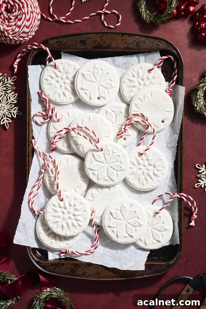 Finished Sourdough Discard Salt Dough Ornaments on a baking sheet.