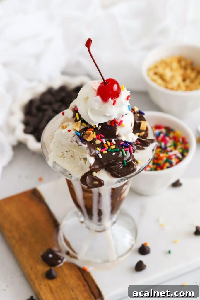 Lemon Ice Cream Swirled with Tangy Lemon Curd 13 Classic ice cream sundae with homemade hot fudge sauce, whipped cream, sprinkles, nuts, and a maraschino cherry