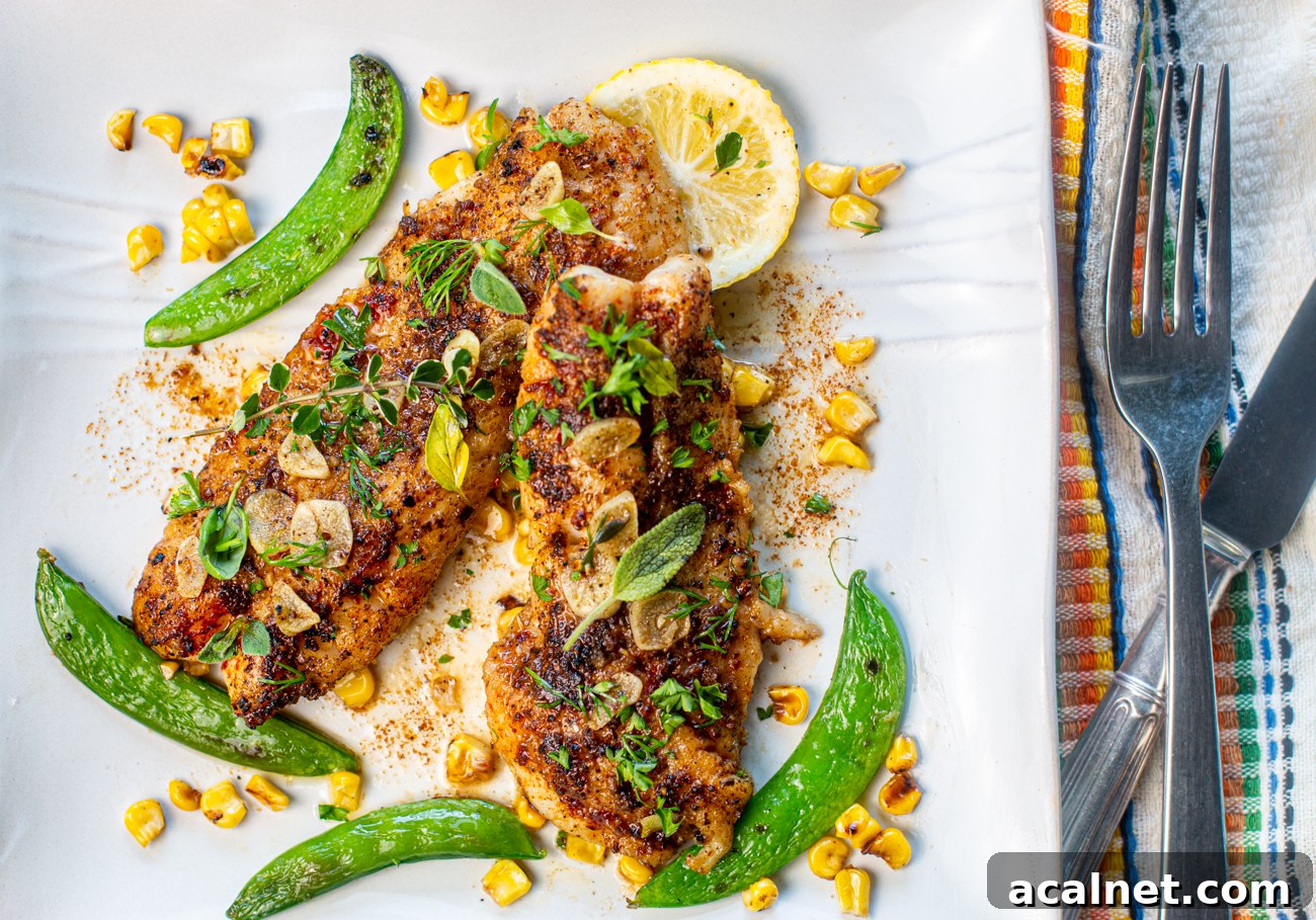 Cajun Blackened Red Fish with Brown Butter-Garlic Sauce and Summer Herbs