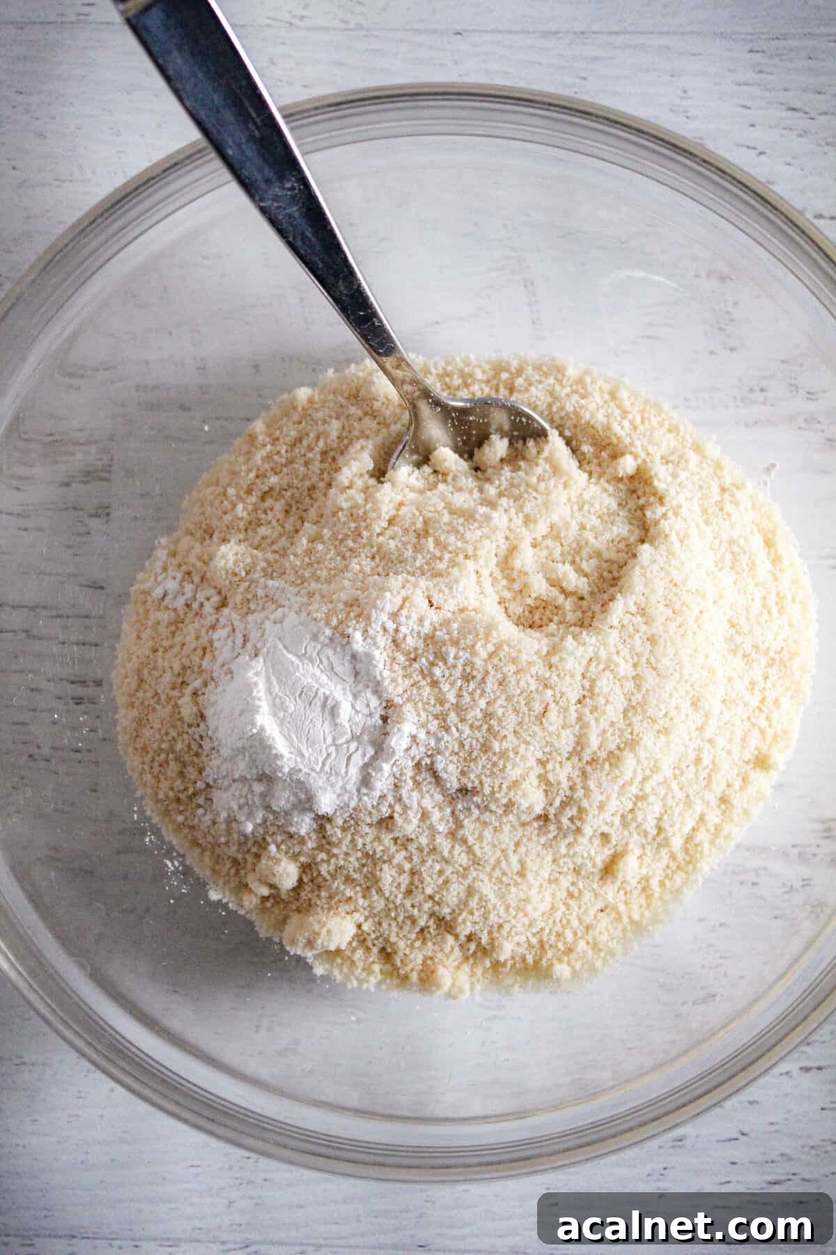 dry ingredients in a glass bowl.
