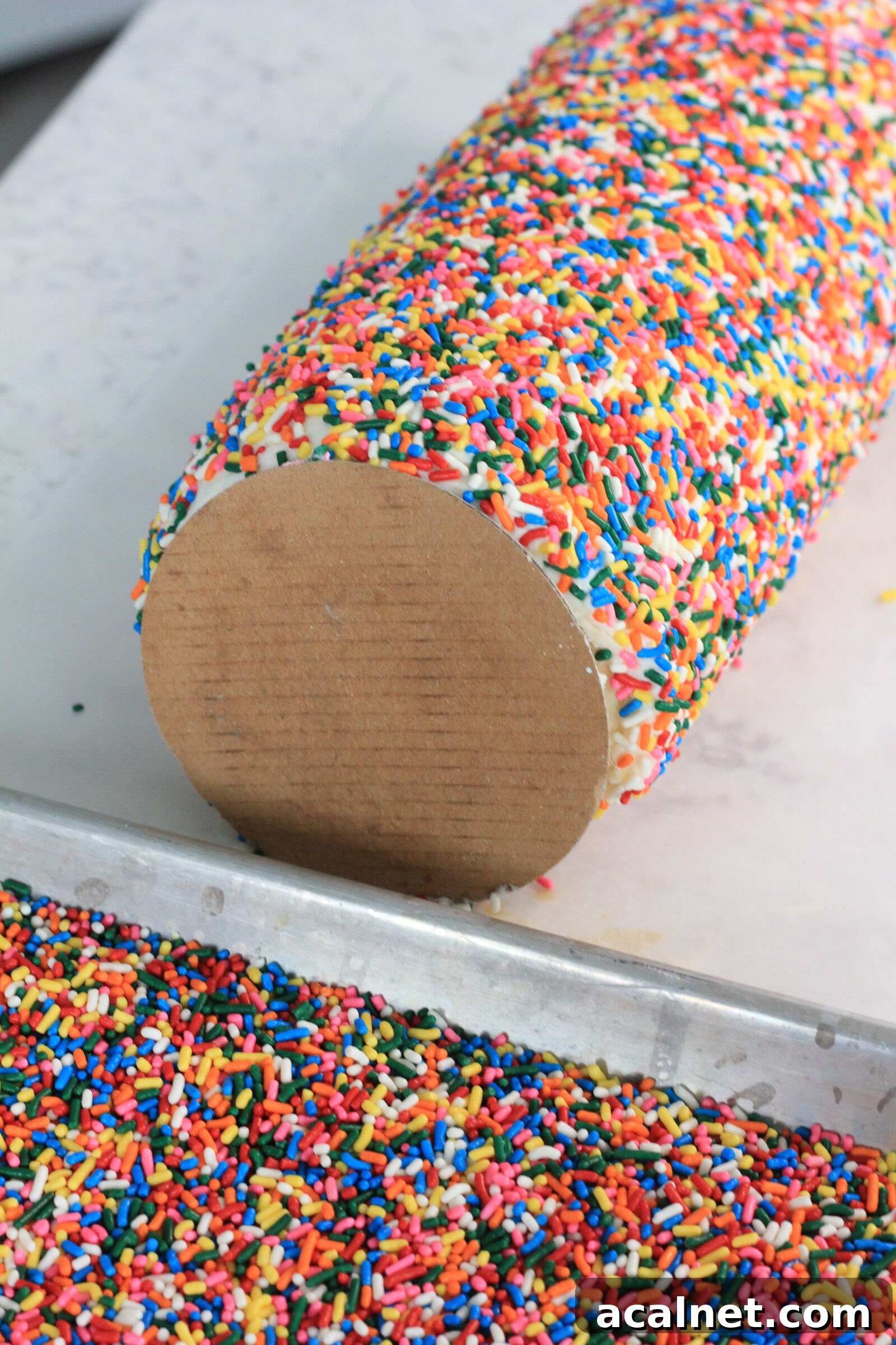 Slices of funfetti roll cake