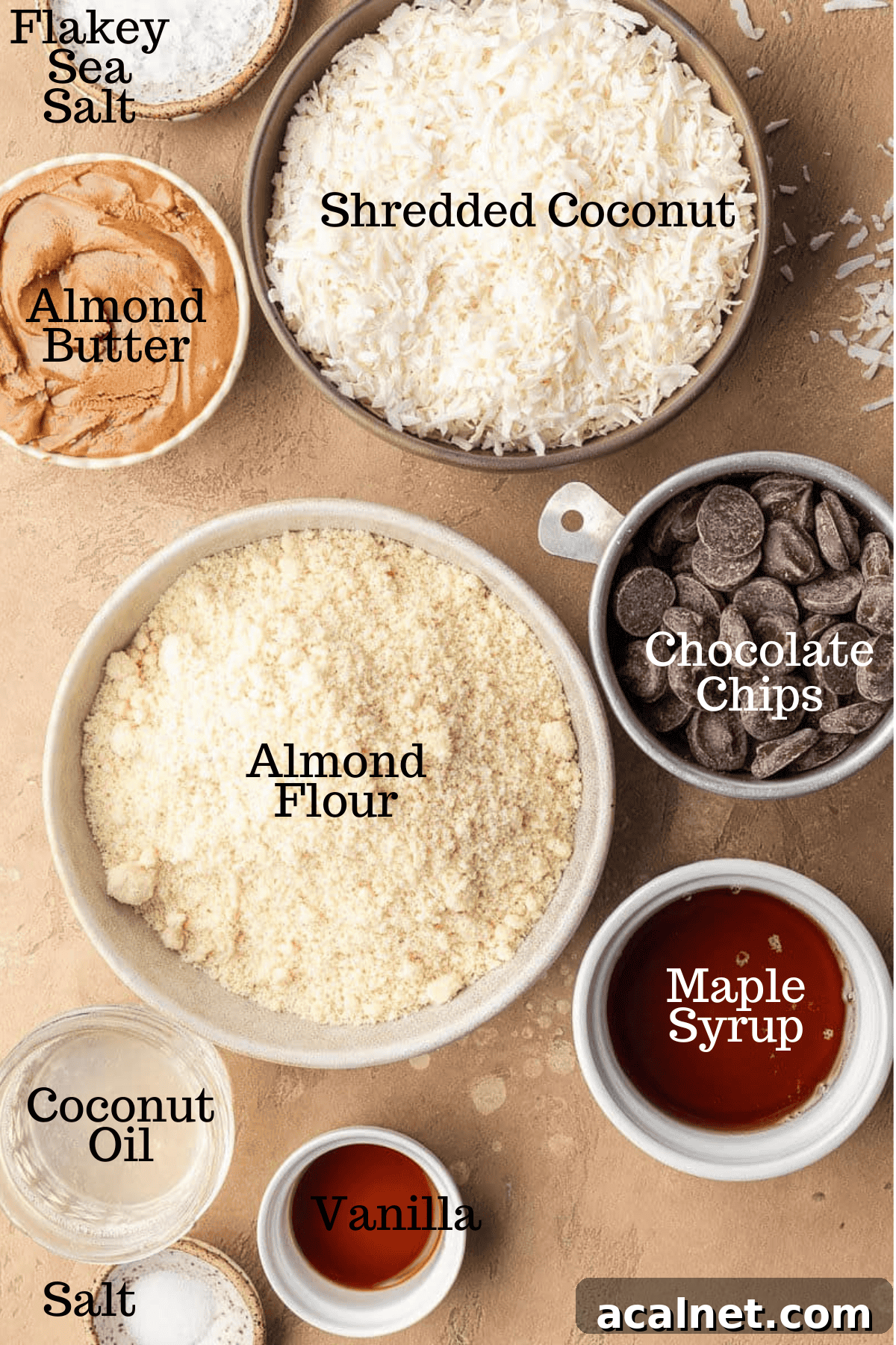 Photo of ingredients for Healthy Samoa Bars with labels.