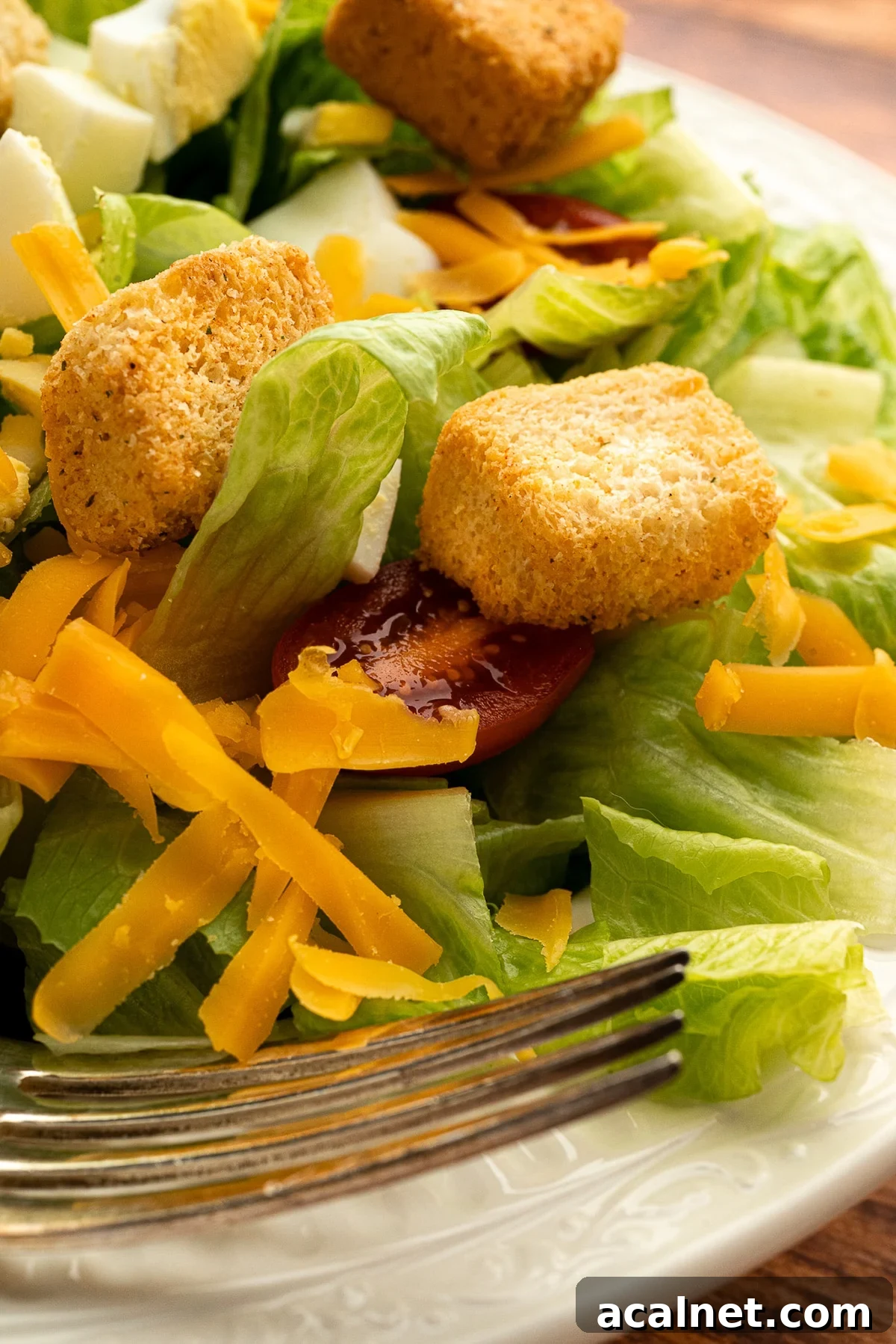 chunky seasoned croutons on salad