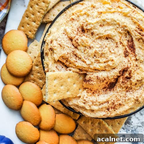 Overhead shot of pumpkin dip in a black bowl on a white counter.