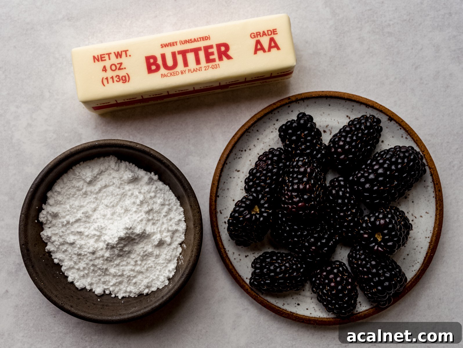 Aerial photo of ingredients to make blackberry butter.