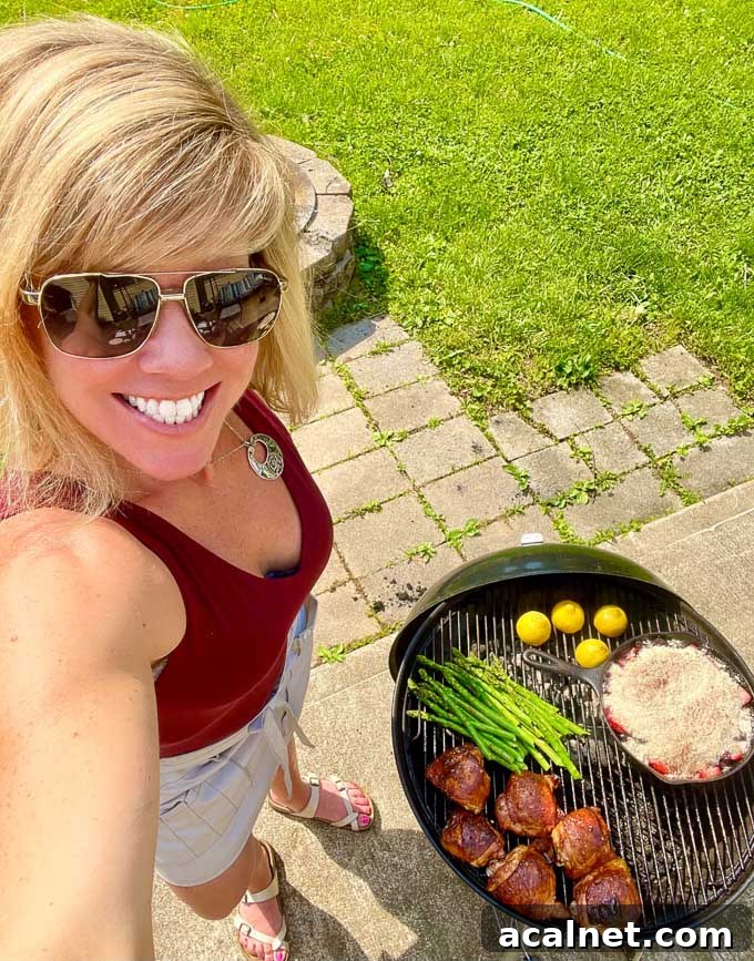 Jennifer with grill full of food