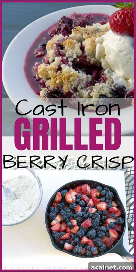Triple Berry Crisp in a Cast Iron Skillet Pinterest Image