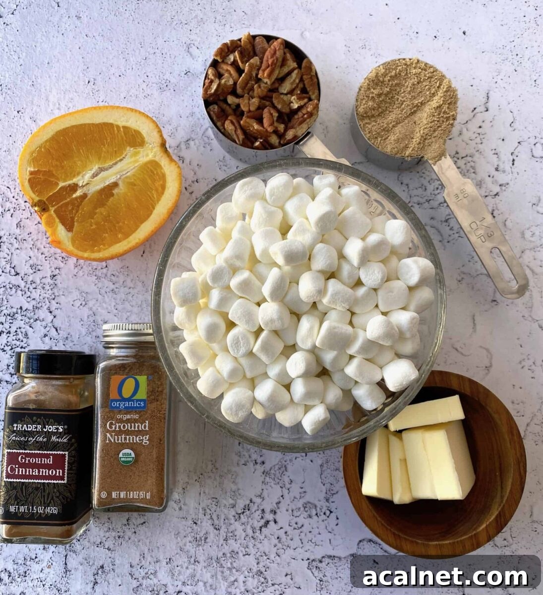 Ingredients for orange-spiced sweet potato casserole